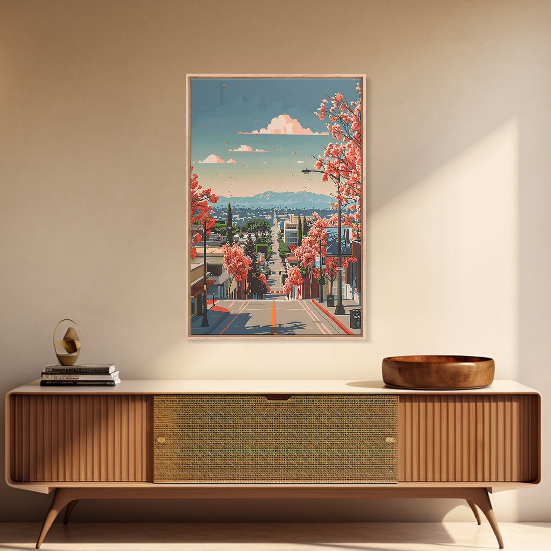 Burbank Travel Poster, Canvas Print, Travel Prints, Landscape Art, Home Decor, City Wall Art, Travel Wall Decor, Retro Travel Poster