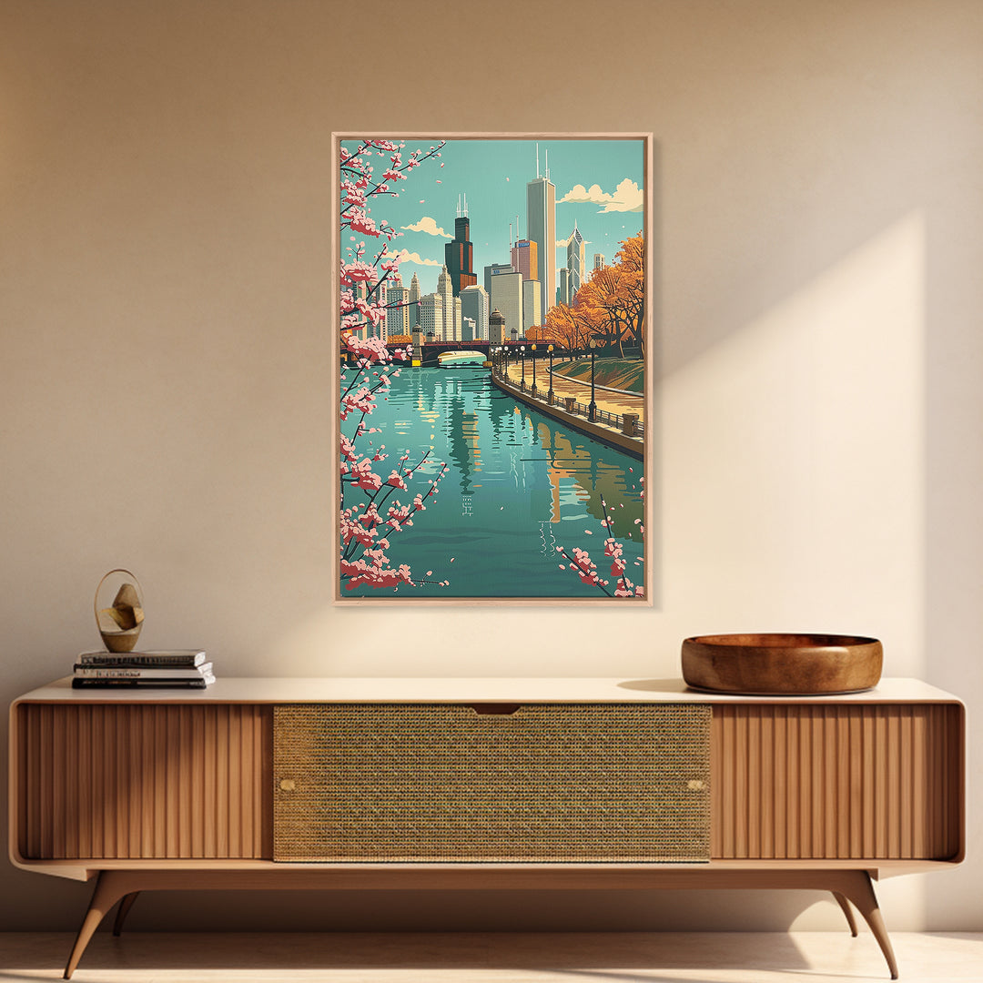 Chicago Travel Poster, Framed Canvas Print, City Art Print, Travel Wall Art, Travel Posters, Vintage Poster, Travel Prints, Wall Art
