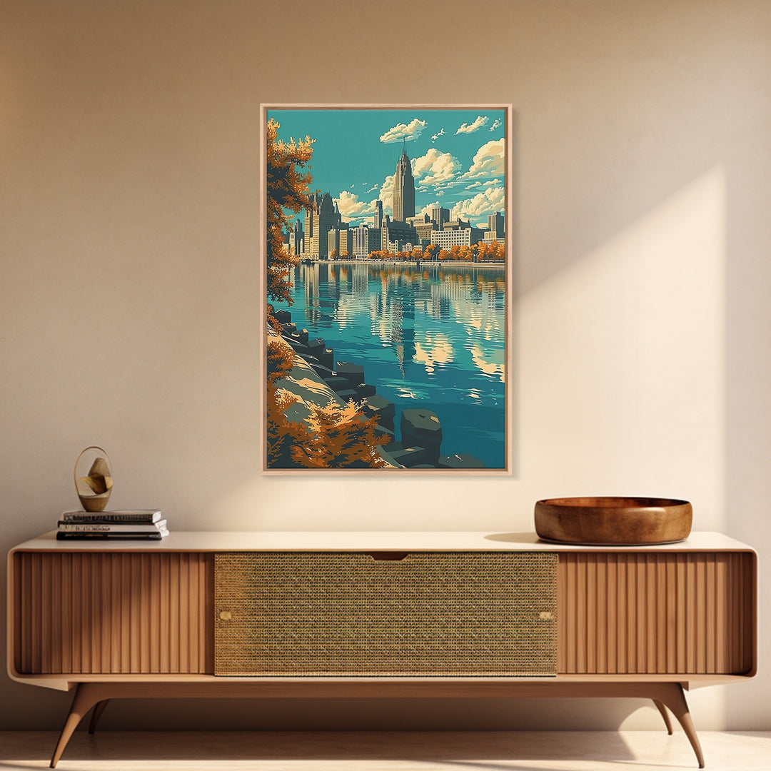Detroit Travel Poster, Framed Canvas Print, Poster Print, Travel Wall Art, Travel Decor, City Travel Poster, Travel Prints, Wall Art