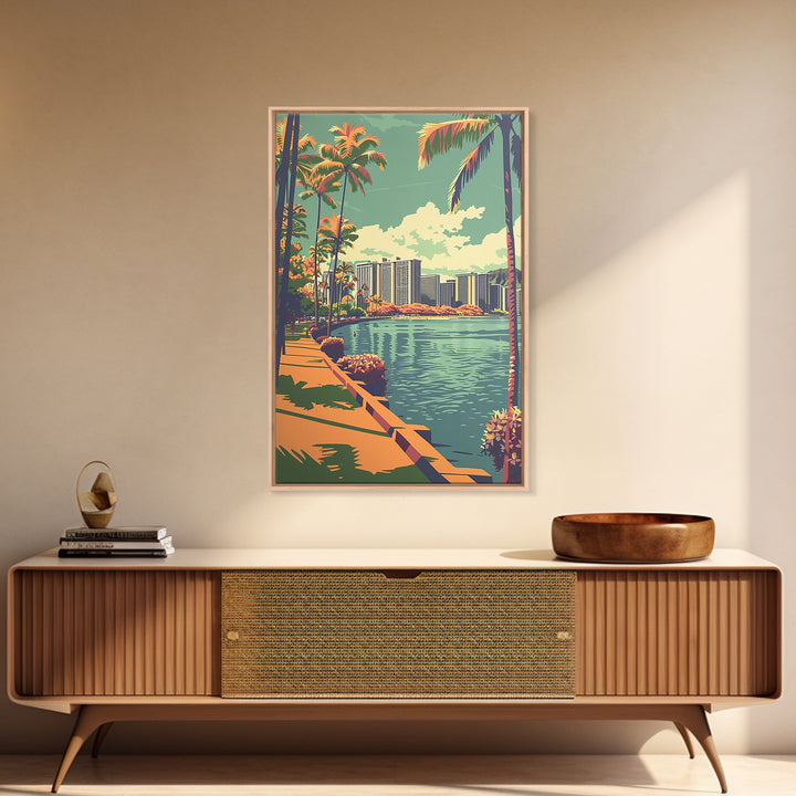 Honolulu Travel Poster, Framed Canvas Print, Travel Art Print, Modern Wall Decor, Travel Posters, Retro Wall Art, Retro Travel Print