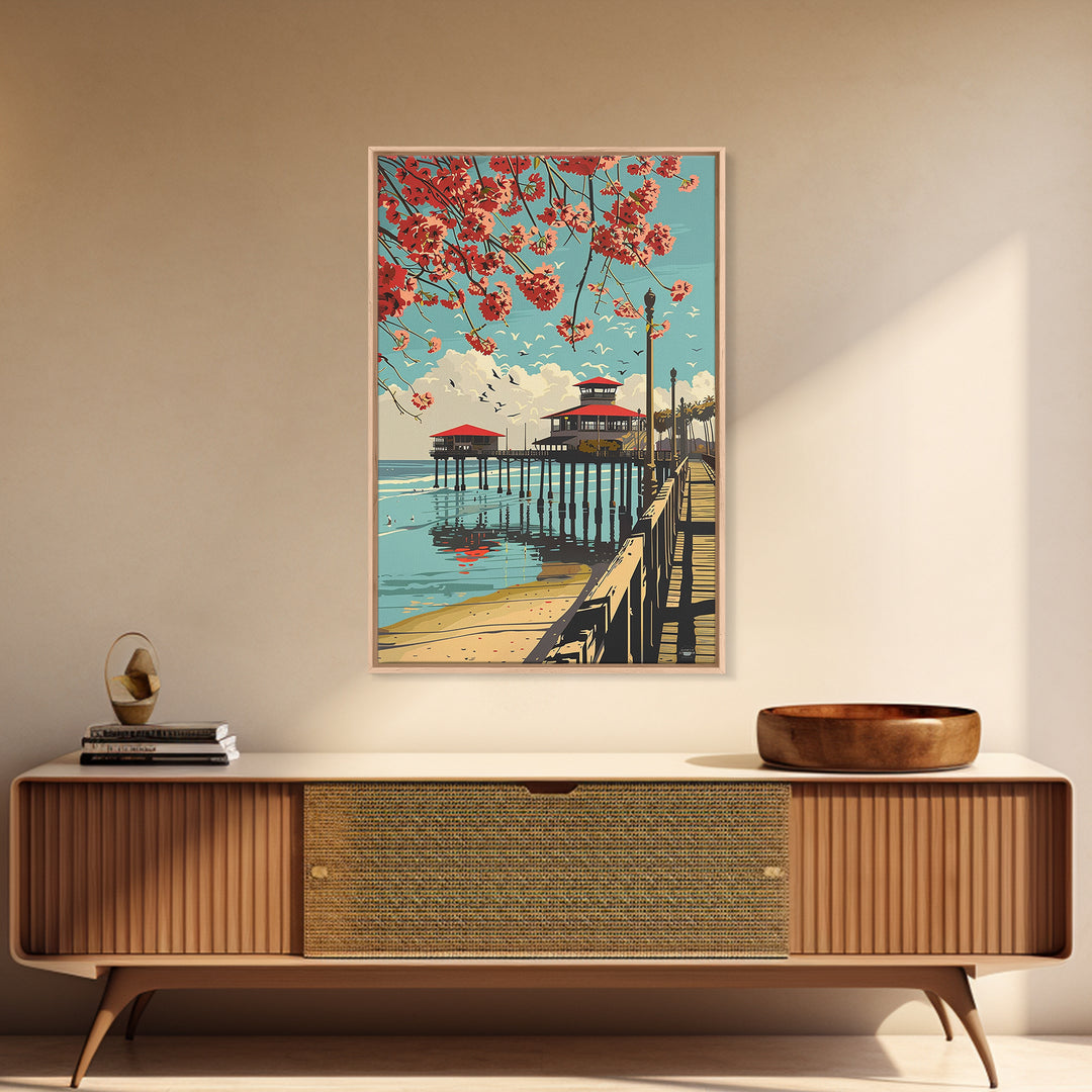 Huntington Beach Travel Poster, Canvas Print, Travel Wall Art, City Wall Art, Vintage City Poster, Travel Posters, Minimalist Poster