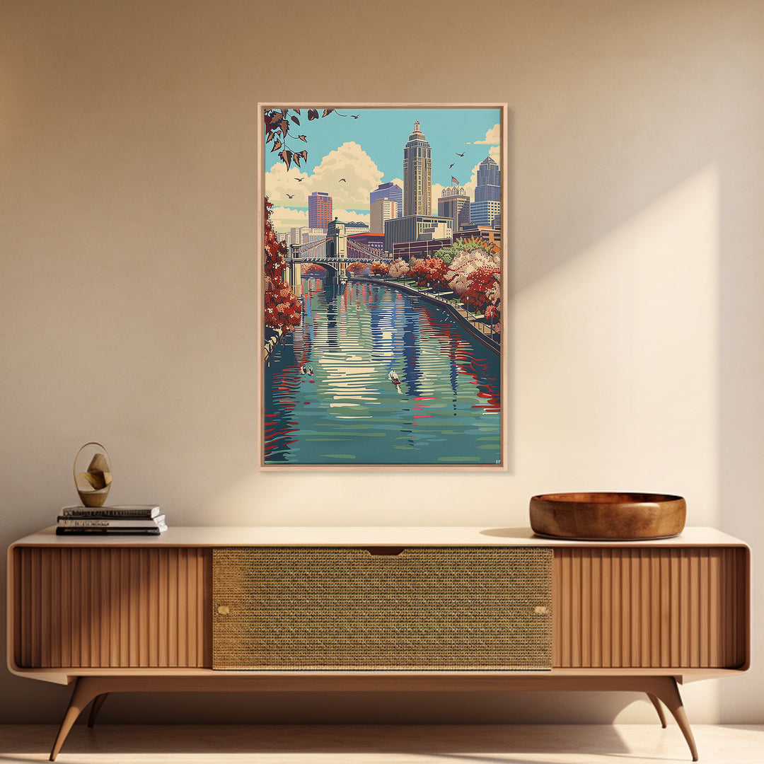 Indianapolis Travel Poster, Framed Canvas Print, Travel Prints, Landscape Art, Colorful Wall Art, Poster Art, Travel Decor, Wall Art