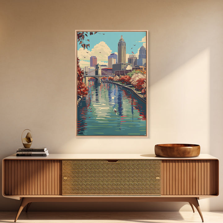 Indianapolis Travel Poster, Framed Canvas Print, Travel Prints, Landscape Art, Colorful Wall Art, Poster Art, Travel Decor, Wall Art