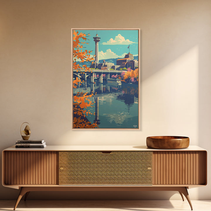 Knoxville Travel Poster, Framed Canvas Print, Travel Wall Art, City Wall Art, City Illustration, Colorful Wall Art, Travel Art Print