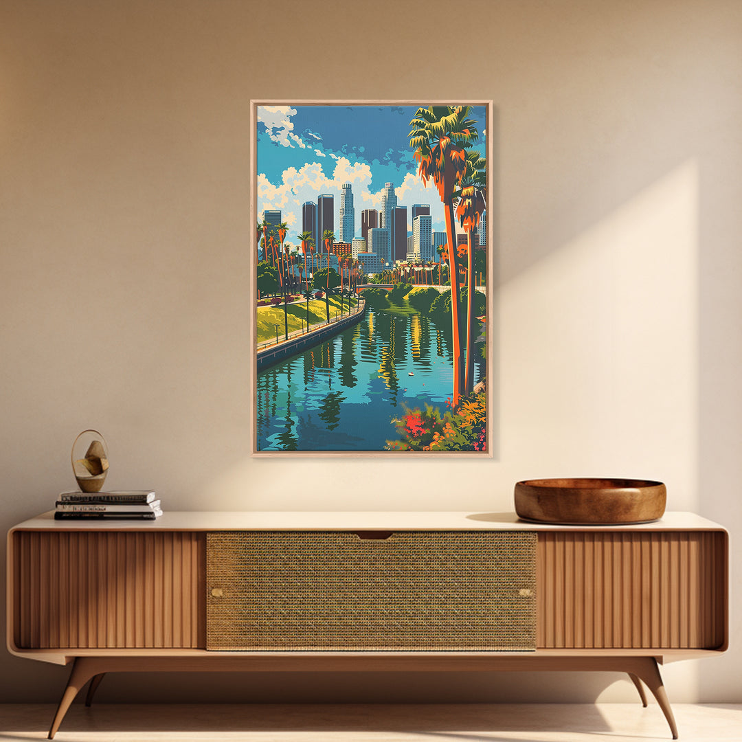 Los Angeles Travel Poster, Framed Canvas Print, City Art Print, Travel Wall Art, Art Print, Retro Travel Print, Vintage Travel Print