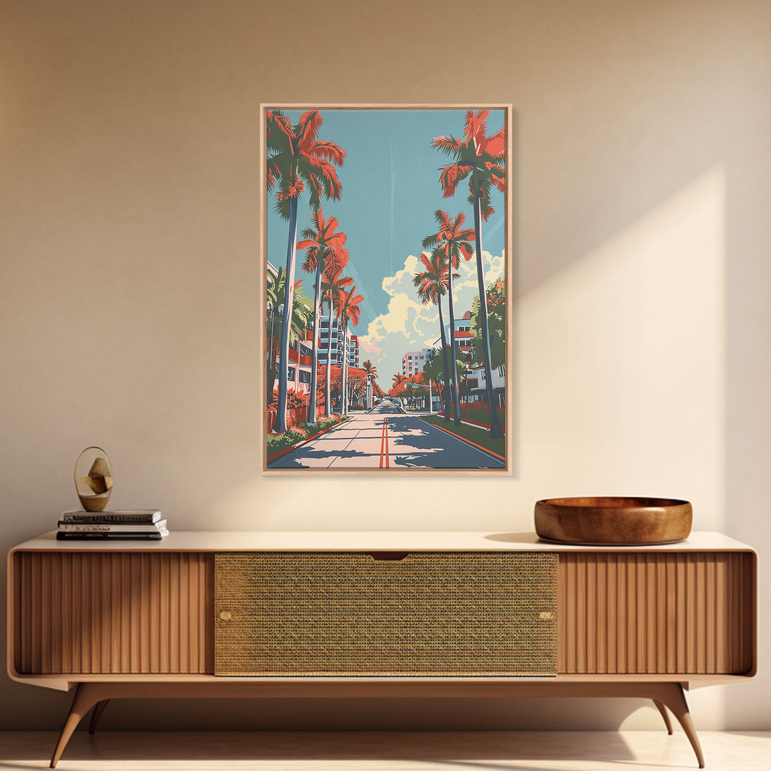 Miami Gardens Travel Poster, Framed Canvas Print, Vintage Travel Print, City Wall Art, Vintage Poster, Wanderlust Gift, Travel Print