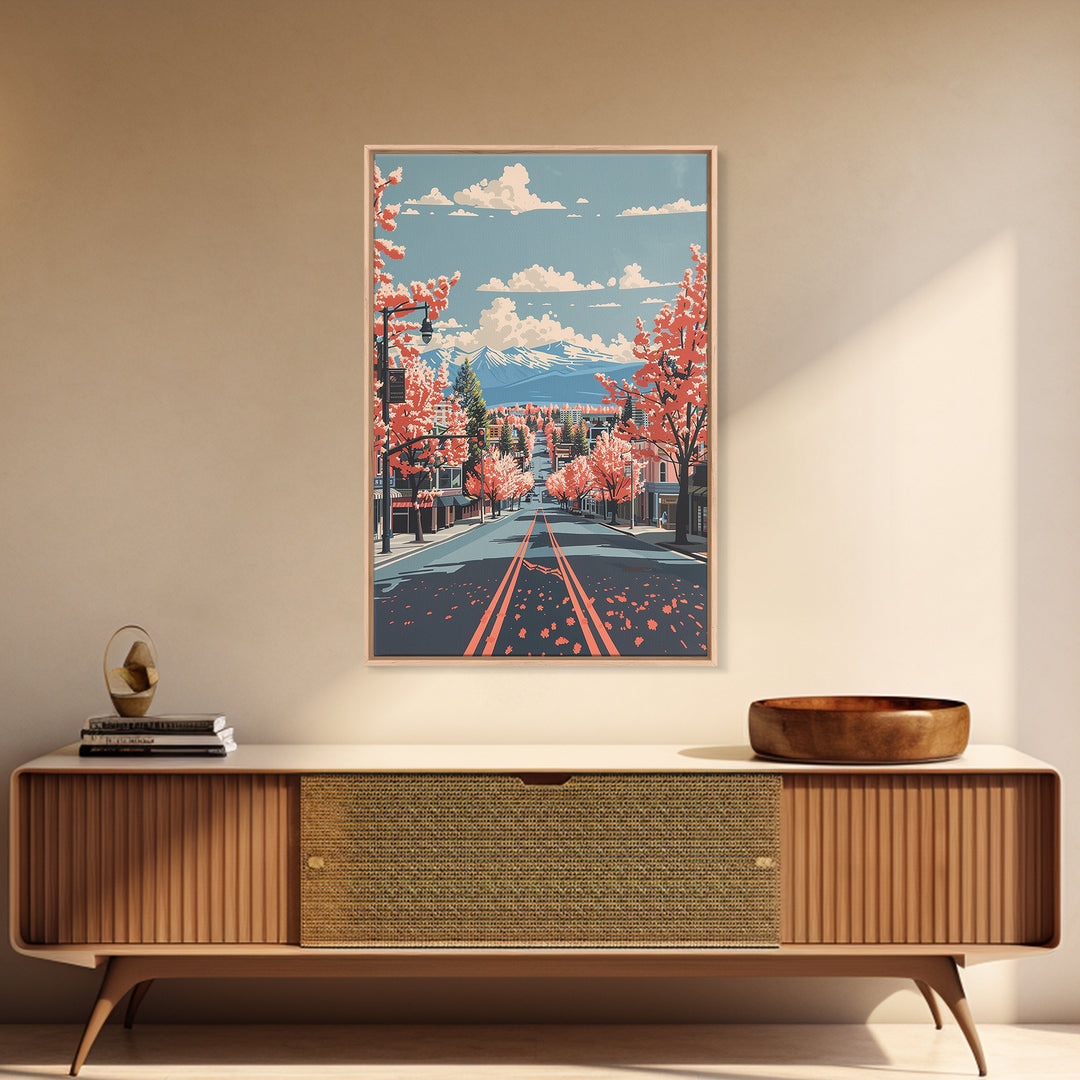 Nampa Travel Poster, Framed Canvas Print, Retro Travel Poster, City Wall Art, Watercolor Cityscape, Travel Prints, Modern Wall Decor