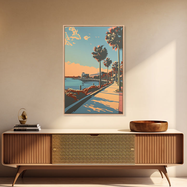 Palm Bay Travel Poster, Framed Canvas Print, Retro Travel Poster, City Wall Art, Wall Art, Poster Print, Travel Prints, Travel Print