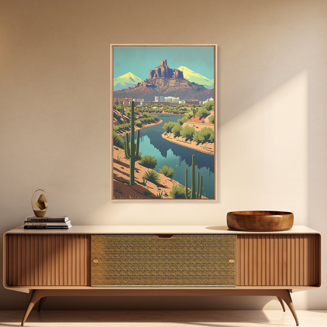 Peoria Travel Poster, Framed Canvas Print, Travel Prints, Landscape Art, Vintage Travel Print, City Illustration, City Travel Poster