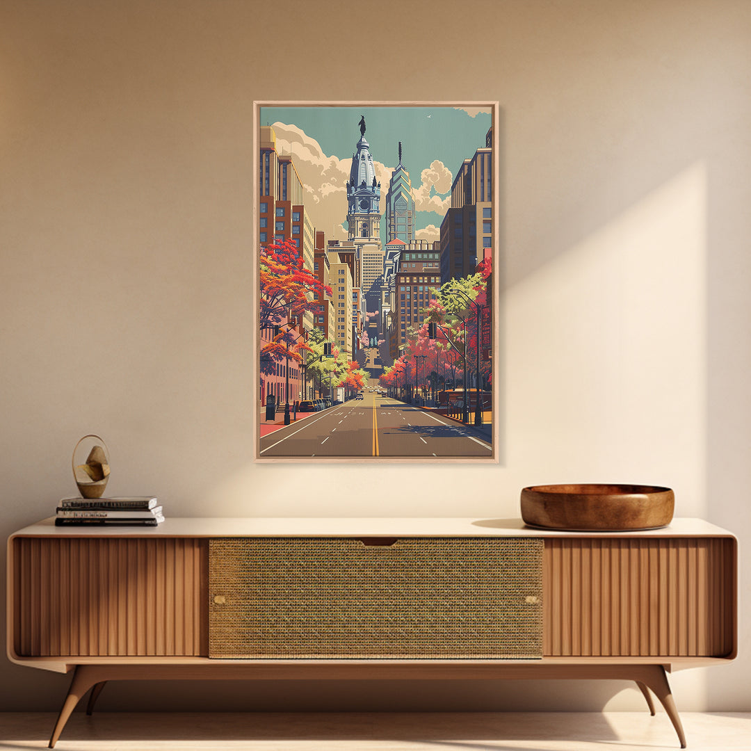 Philadelphia Travel Poster, Canvas Print, Retro Travel Poster, City Wall Art, Travel Art Print, Vintage Travel, Mid Century Wall Art