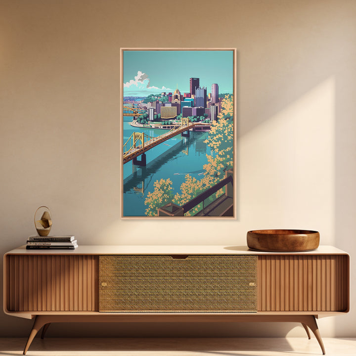 Pittsburgh Travel Poster, Framed Canvas Print, City Art Print, Travel Wall Art, Retro Travel Print, Minimalist Poster, Travel Prints