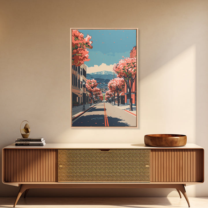 Pomona Travel Poster, Framed Canvas Print, Travel Wall Art, City Wall Art, Gallery Wall Set, Watercolor Cityscape, Modern Wall Decor