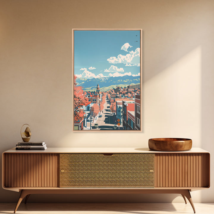 Pueblo Travel Poster, Framed Canvas Print, Travel Wall Decor, Minimalist Poster, City Art Print, City Illustration, Travel Art Print