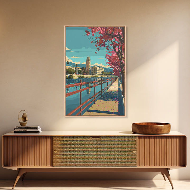 Riverside Travel Poster, Canvas Print, Retro Travel Poster, City Wall Art, Vintage Poster, Vintage City Poster, Mid Century Wall Art
