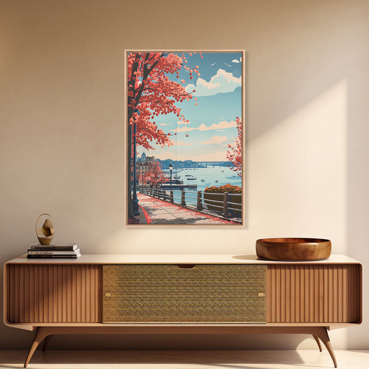 Woodbridge Travel Poster, Framed Canvas Print, City Art Print, Travel Wall Art, Travel Wall Decor, Travel Prints, Retro Travel Print