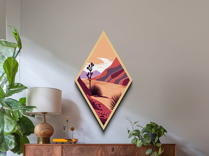 A Desert Scene Framed Canvas Textured Art, Diamond Shaped Art, Scandinavian Style Art, Midcentury Modern Home Decor
