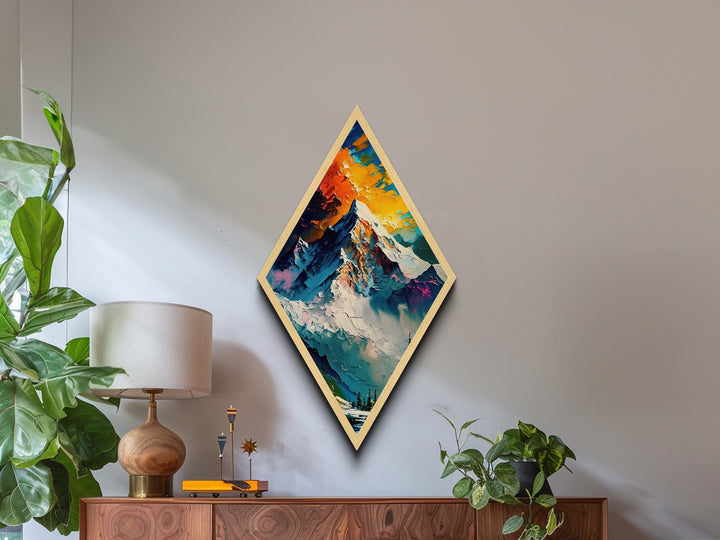 Himalayas Painting Print, Diamond Shaped Wall Art, Canvas Texture Art Print, Travel Decor, Traveler Gift Idea, Mountain Painting