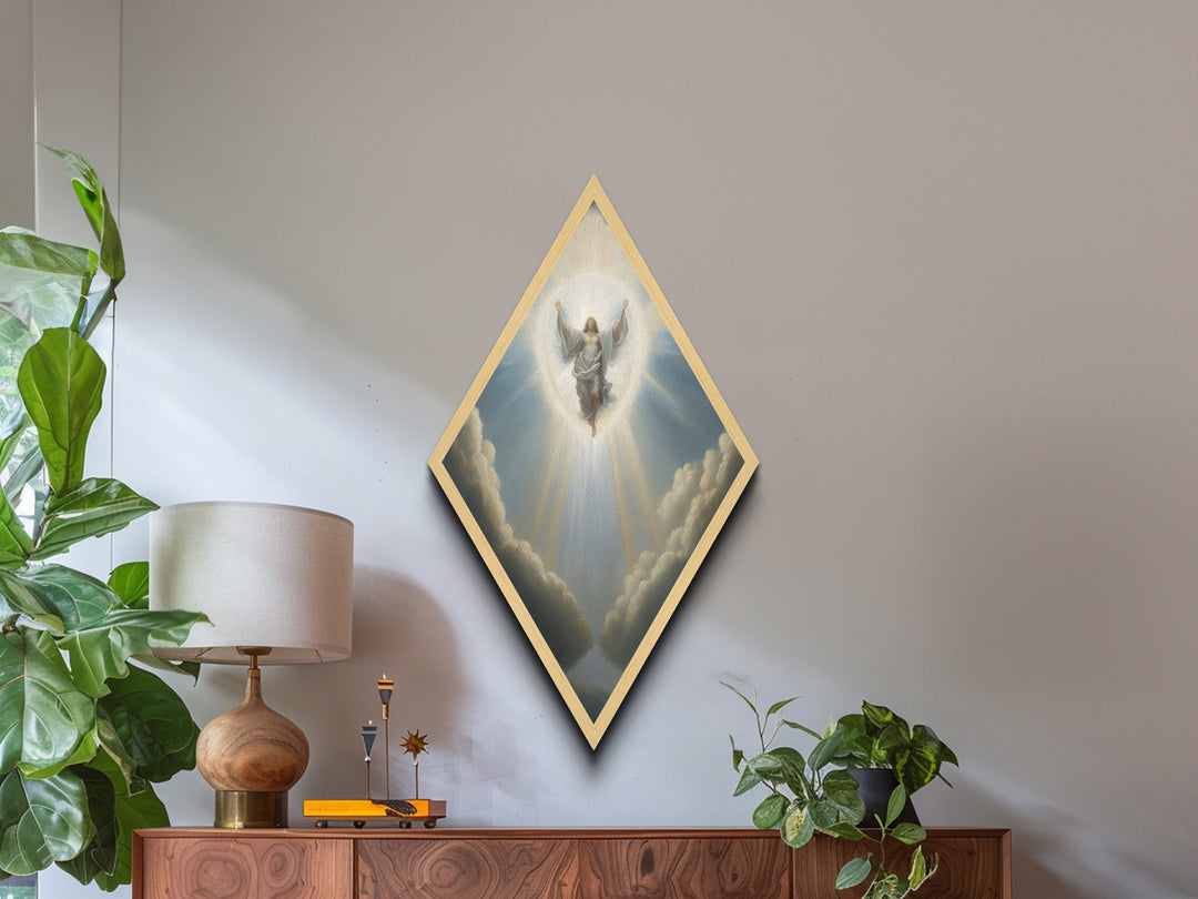 Angel Painting Print, Diamond Shaped Wall Art, Christian Decor, Angelic Art, Canvas Embossed Art Print