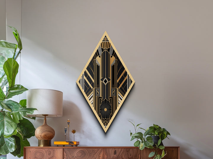 Art Deco Wall art | Framed Canvas Print | Art Deco | Gold & green art | Beautiful art | Midcentury Modern | Office decor | Diamond Shaped