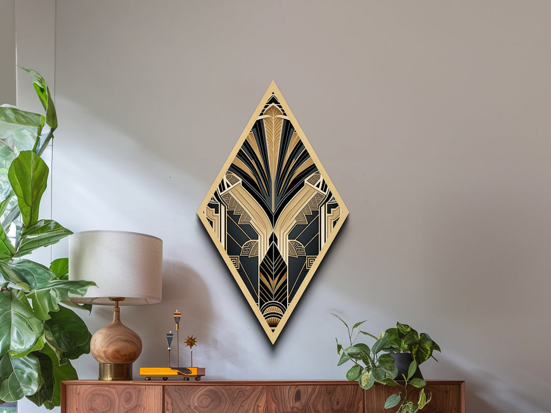 Art Deco Wall art | Framed Canvas Print | Art Deco | Gold & green art | Beautiful art | Midcentury Modern | Diamond Shaped