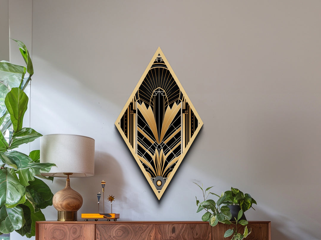 Retro Art Deco Wall Art Framed Canvas Art Print - Retro MCM Style Artwork - Office Decor - Mancave Wall Art - Diamond Shaped