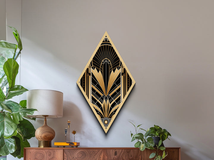 Retro Art Deco Wall Art Framed Canvas Art Print - Retro MCM Style Artwork - Office Decor - Mancave Wall Art - Diamond Shaped