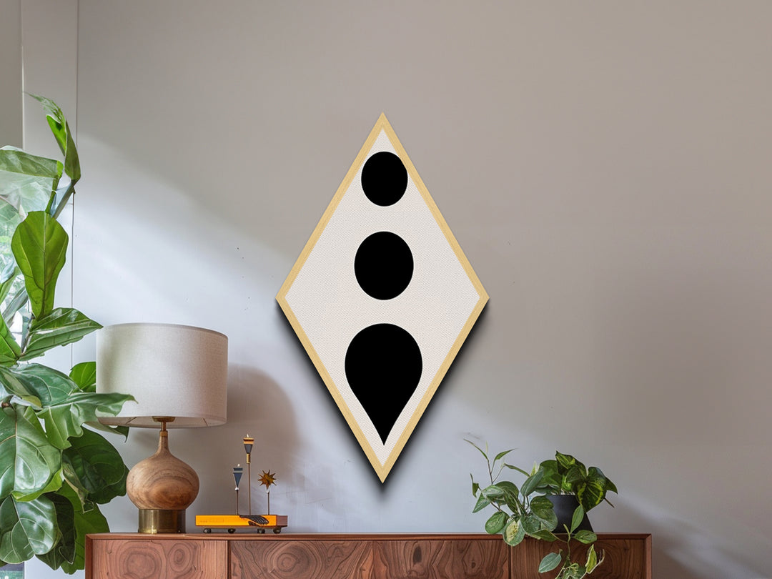 Bold Modern Dots Diamond Shaped Canvas Textured Print, Minimalist Black and White Art, Abstract Graphic Design Decor