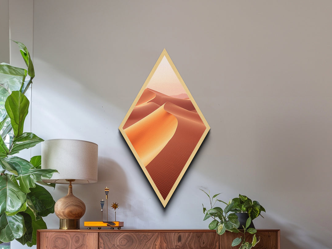 Sunset Dune Glow Diamond Shaped Desert Landscape Canvas Art Print Minimalist Earth Tone Wall Decor Warm Sand Photography Style