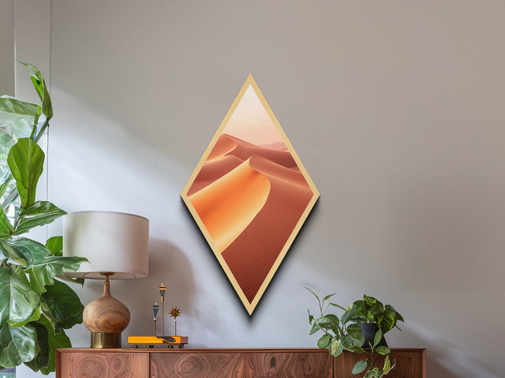 Sunset Dune Glow Diamond Shaped Desert Landscape Canvas Art Print Minimalist Earth Tone Wall Decor Warm Sand Photography Style