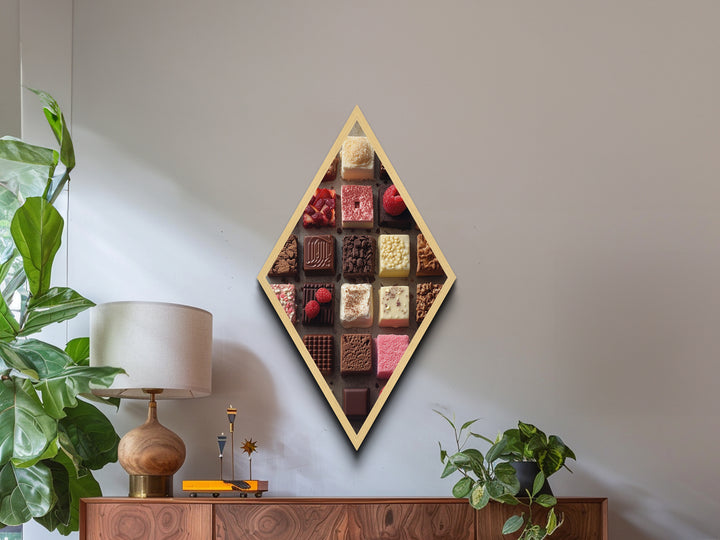 Funky Kitchen Decor, Chocolate Photography Style Print, Diamond Shaped Art, Canvas Embossed Art, Kitchen Wall Art