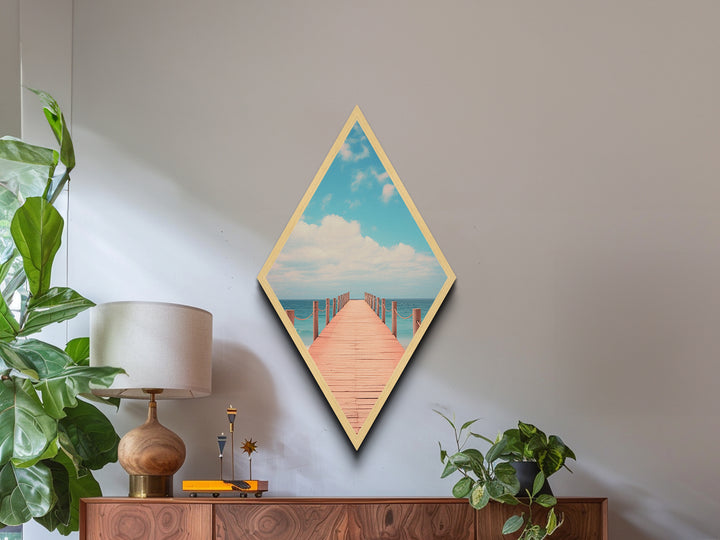 Serene Ocean Pier – Canvas Embossed Print Tranquil Coastal Diamond Art, Minimalist Seascape, Beach Walk Decor, Nautical Sky Wall Art