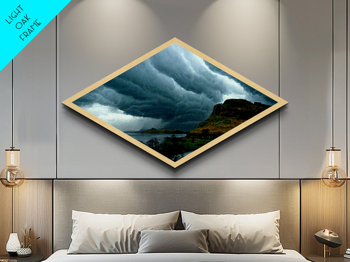 Rolling Storm Clouds Diamond Shaped Castle View Canvas Textured Print Turbulent Sky Landscape Dramatic Weather Gothic Wall Decor