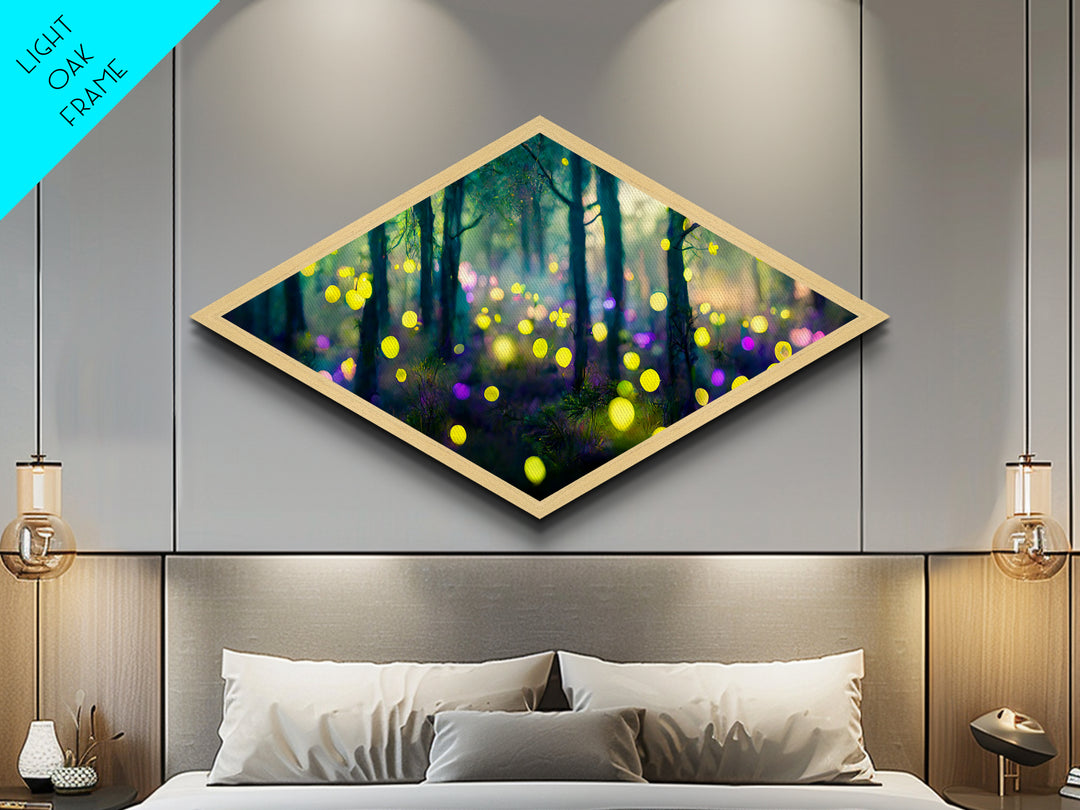 Rainfall Over Mountains Diamond Shaped Canvas Embossed Print, intense weather scene wall art, dramatic sky and landscape painting