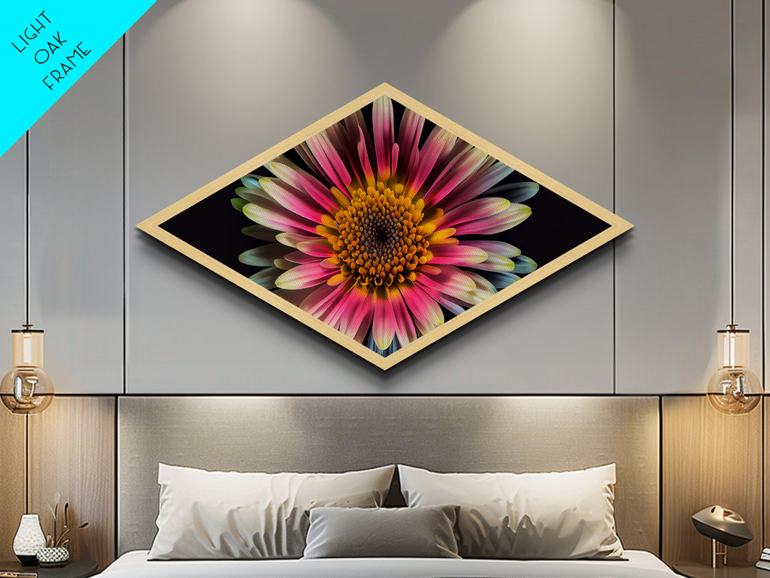 Pink Radiance Bloom Diamond Shaped Canvas Embossed Print, Colorful Flower Wall Art, Botanical Gift, Bright Floral Home Accent