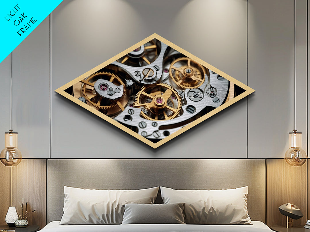 Mechanical Timecraft Detail Diamond Shaped Canvas Textured Print, Watch Movement Art, Industrial Engineering Gift, Steampunk Decor