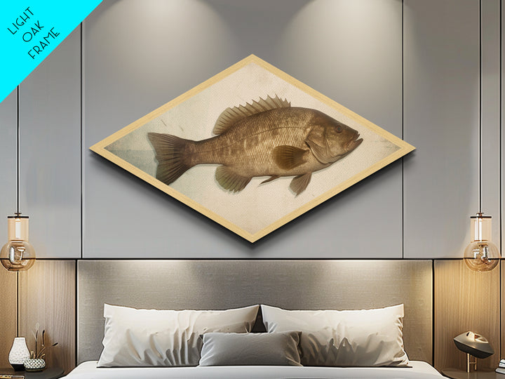 Realistic Bass Profile – Diamond Shaped Canvas Embossed Print, Angler Cabin Decor, Fishing Enthusiast Gift, Masculine Wall Art