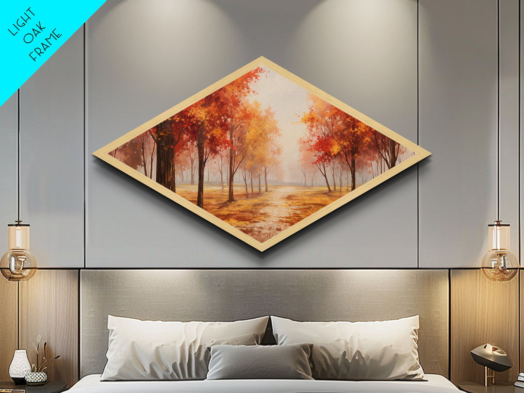 Fall Centerpiece Wall Art, Orange Leaves, Diamond Shaped Canvas Art Print, Canvas Texture Art, The Changing Of The Seasons