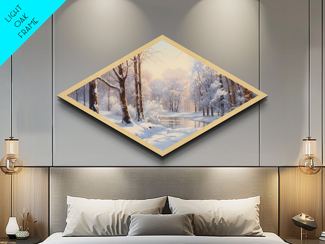 Winter in The Woods, Framed Canvas Print Wall Art, Winter Centerpiece, Snowy Landscape Painting Home Decor, Above Sofa Art