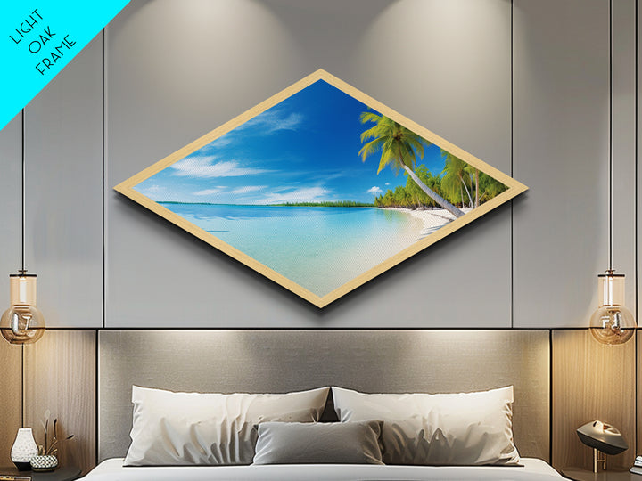 Tropical Blue Escape Diamond Shaped Beach Canvas Art Print palm tree ocean paradise wall decor coastal summer sea lover gift idea
