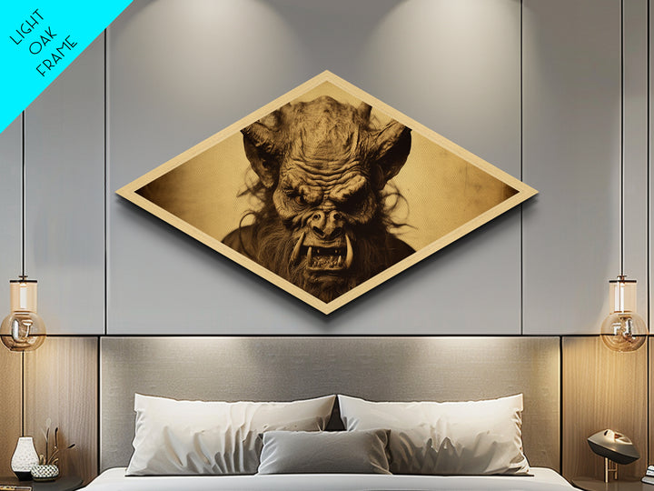 Ferocious Beast Snarl Diamond Shaped Monster Canvas Textured Print horror gothic wall decor beast head grotesque demon fantasy gift
