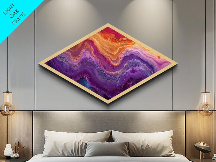 Violet Fire Quartz Diamond Shaped Canvas Textured Print Geode Inspired Abstract Art Colorful Boho Chic Living Room Accent