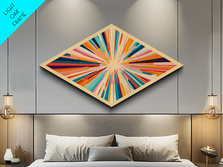 Color Burst Fusion Diamond Shaped Canvas Embossed Print energetic rainbow abstract painting wall art studio accent or creative gift idea