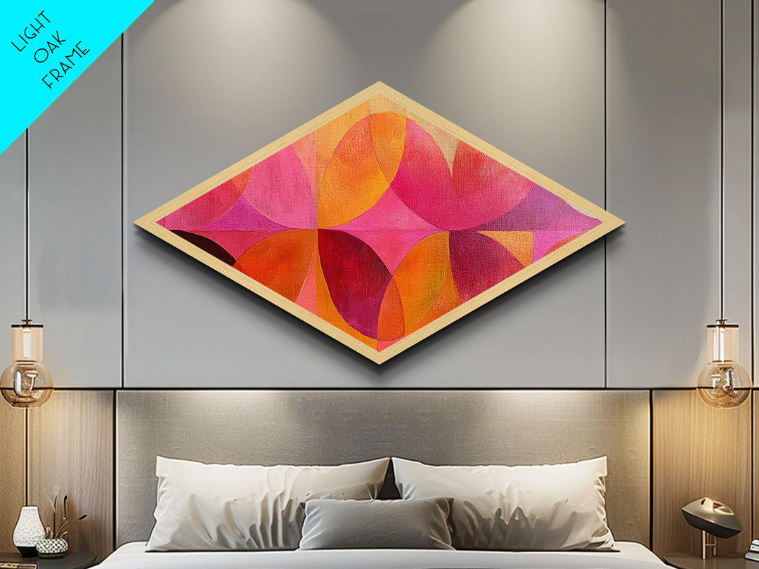 Geometric Bloom Shapes Diamond Shaped Canvas Art Print retro orange pink red modern abstract circles aesthetic boho room or dorm style