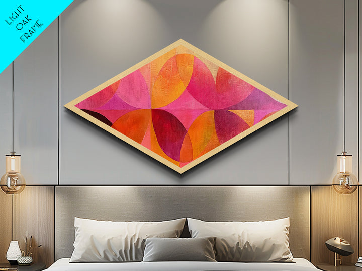 Geometric Bloom Shapes Diamond Shaped Canvas Art Print retro orange pink red modern abstract circles aesthetic boho room or dorm style