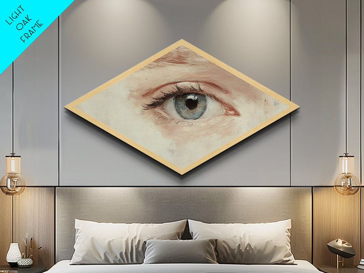Blue Eye Realism Diamond Shaped Canvas Textured Print Hyperreal Oil Detail Surreal Wall Art Unique Minimalist Modern Bedroom Decor