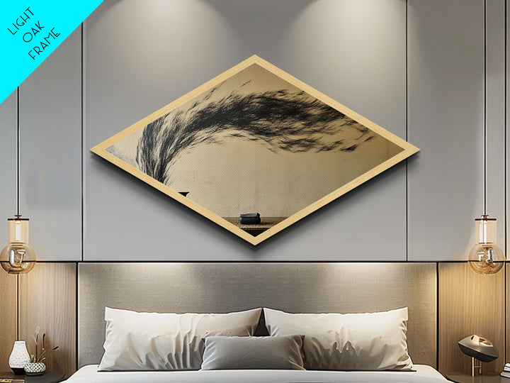 Tea Spirit Wind Diamond Shaped Canvas Art Print Abstract Ink Flow Minimalist Asian Zen Decor Calming Dining Room Centerpiece Wall Style