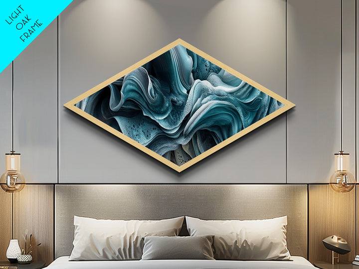 Oceanic Swirl Dream Diamond Shaped Canvas Art Print Aqua Abstract Texture Movement Coastal Blue Decor Modern Bedroom Nautical Accent