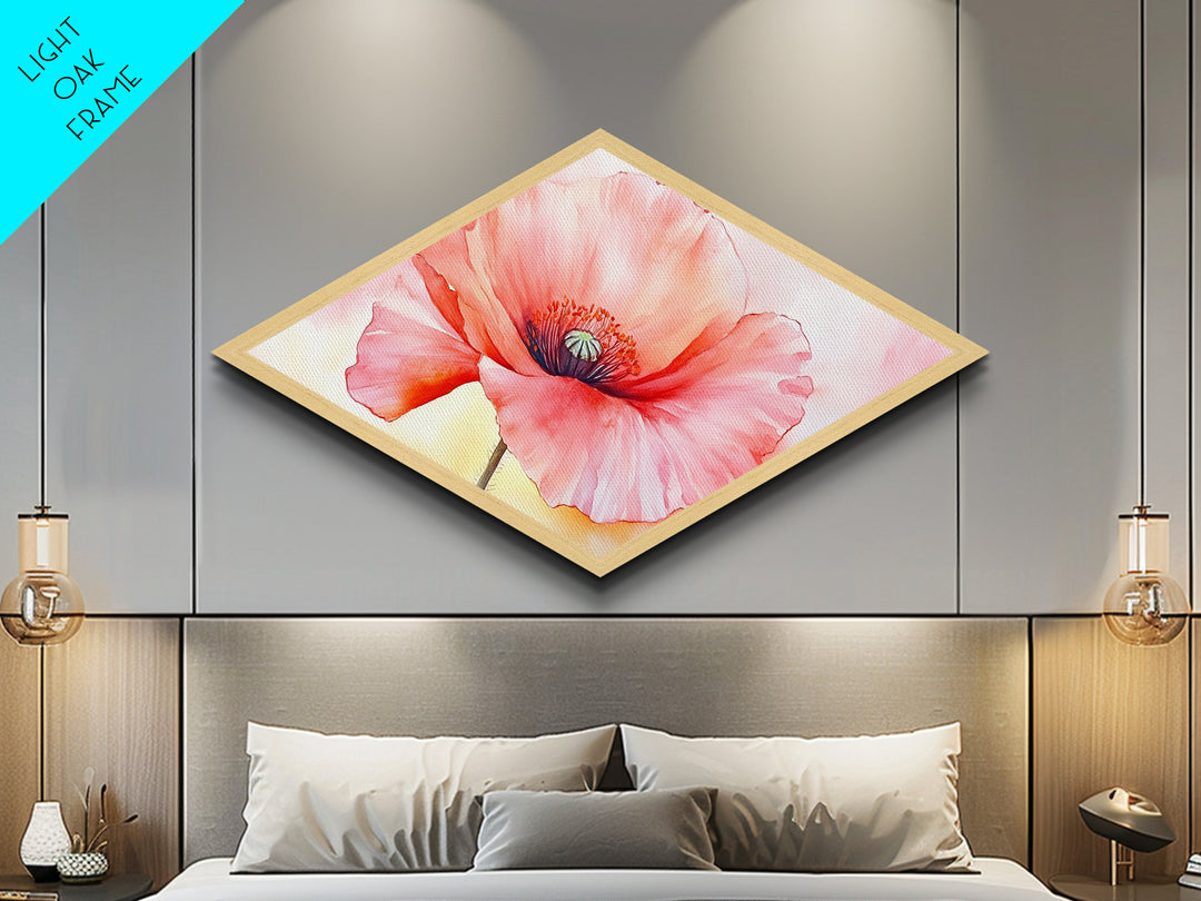 Soft Poppy Petal Diamond Shaped Canvas Embossed Print Watercolor Flower Nature Painting Romantic Art Living Room Mother’s Day Gift