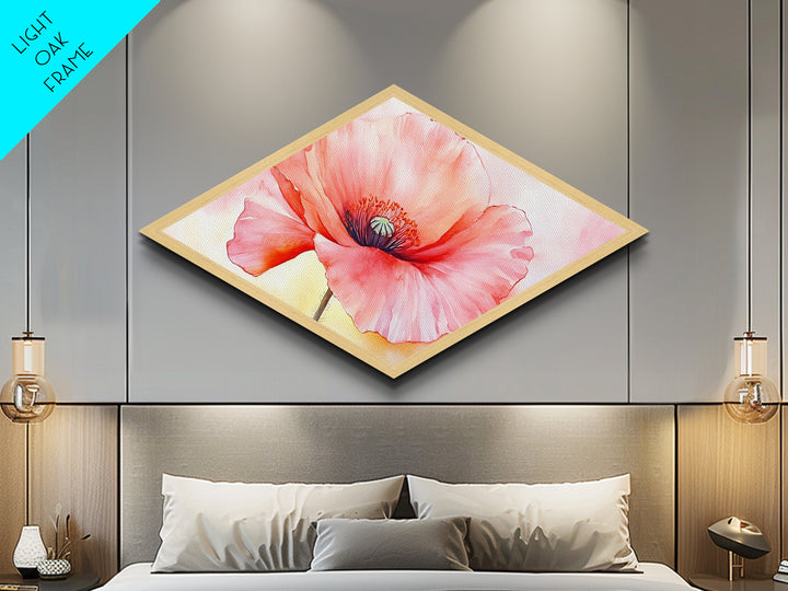 Soft Poppy Petal Diamond Shaped Canvas Embossed Print Watercolor Flower Nature Painting Romantic Art Living Room Mother’s Day Gift