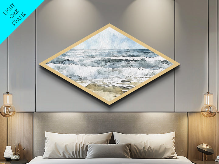 Coastal Break - Diamond Shaped Canvas Textured Print Ocean Wave Beach Art Nautical Bathroom Decor Relaxing Watercolor Seascape
